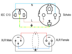Combi EU Schuko and 3-pin XLR audio Combination Cable wiring diagram
