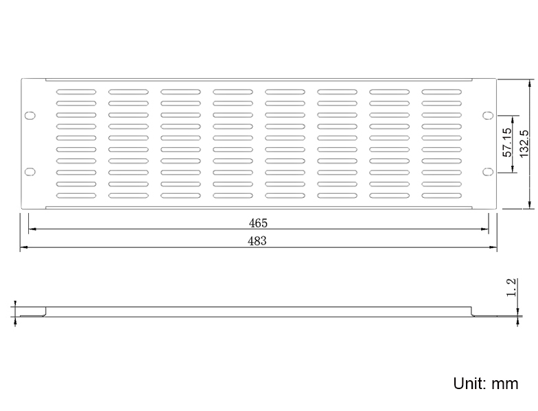 RP03V3U 3U Flanged Vent Rack Mount Panel Drawing