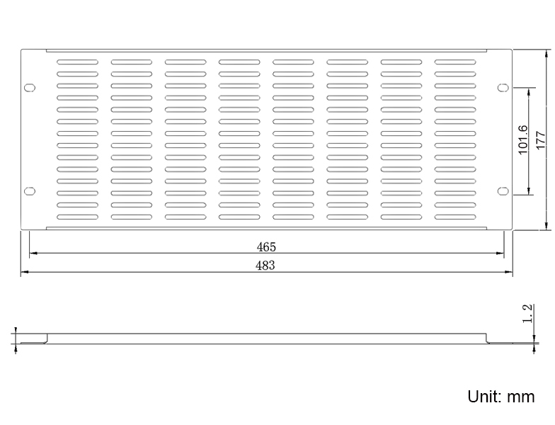 RP03V4U 4U Flanged Vent Rack Mount Panel Drawing