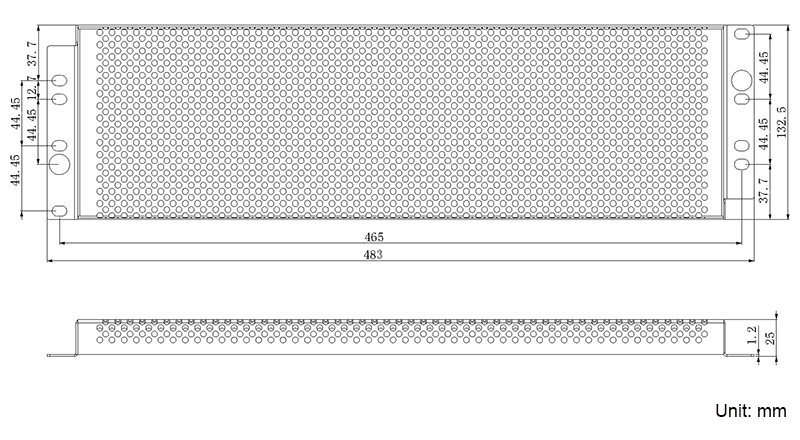 RP06S3U 19 inch Rack safety Panel wtih round holes drawing