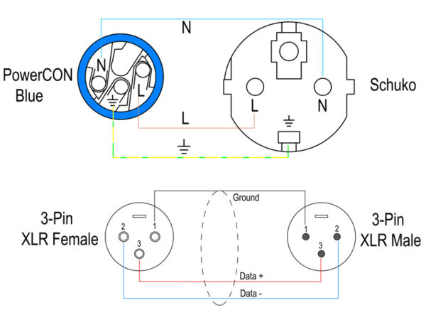 HPD04 Combi PowerCON and 3-pin DMX Combination Cable - PropAudio