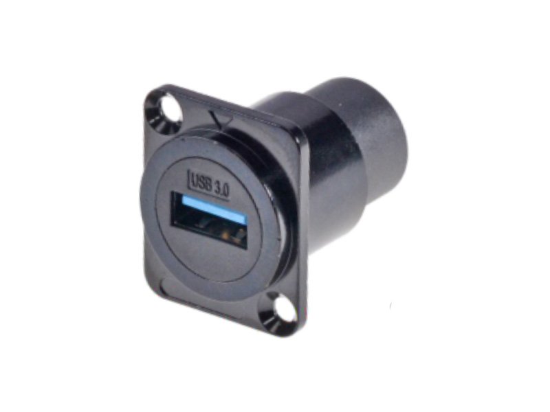 USB 3.0 D-shape panel mounting coupler black plated DAD15