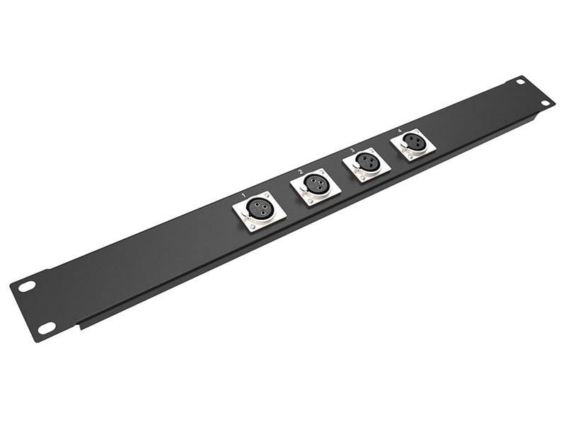 RPX1U04FR 1U 4x XLR female patch panel rotated 90° - PropAudio