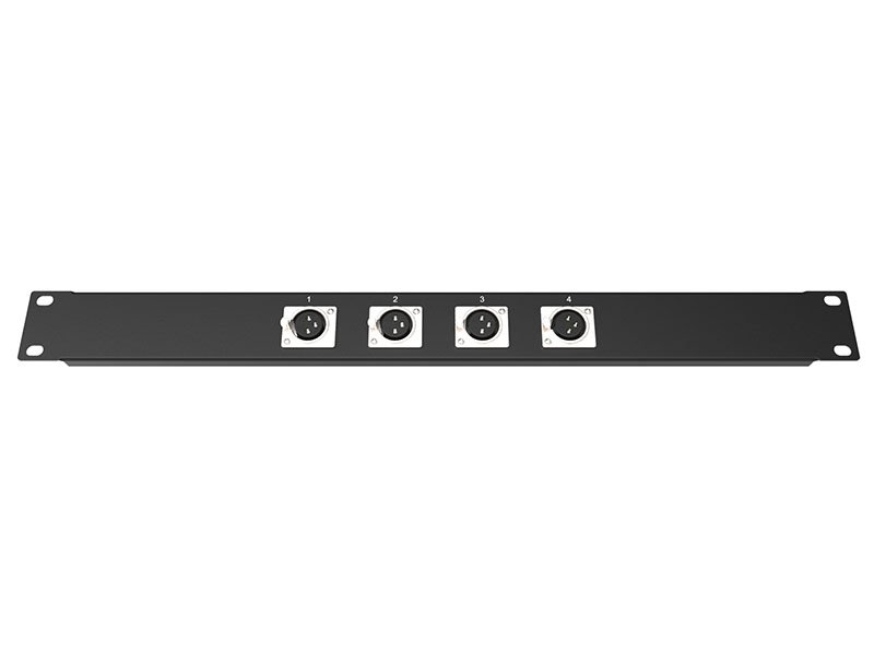 RPX1U04FR 1U 4x XLR female patch panel rotated 90° - PropAudio