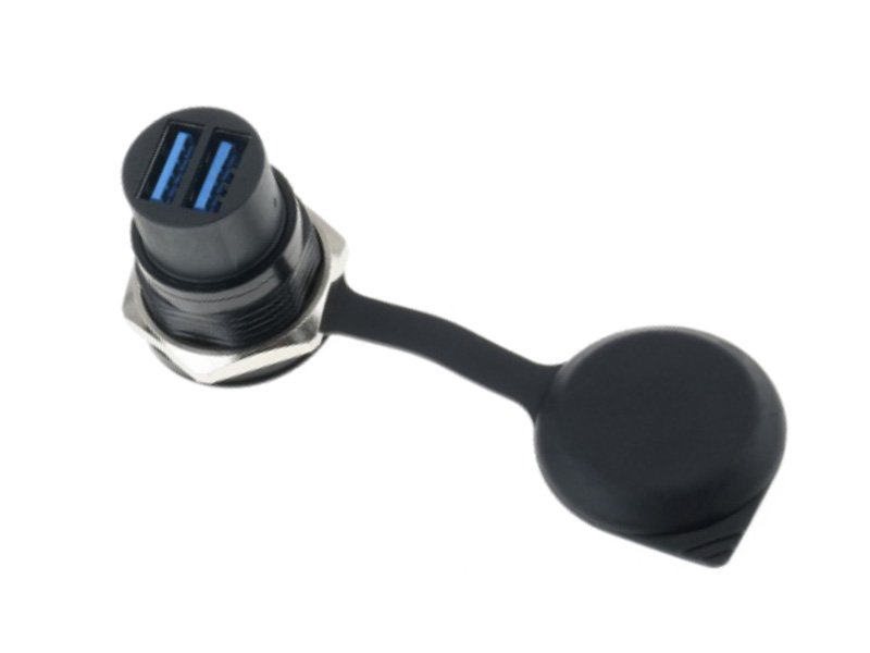 Double USB 3.0 C-shape panel mounting receptacle Black housing DAD21