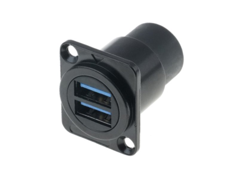 Double USB 3.0 D-shape panel mounting coupler black housing DAD20