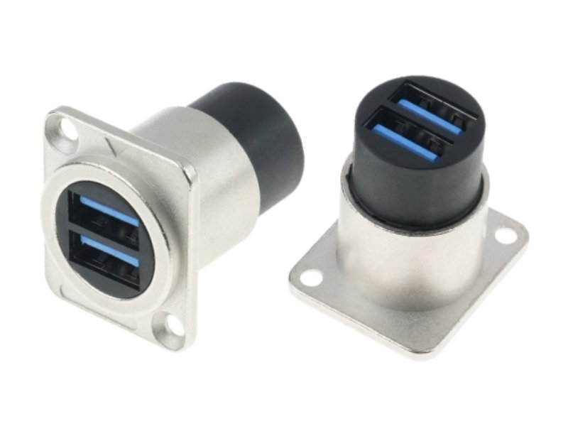 Double USB 3.0 D-shape panel mounting coupler nickel housing DAD20