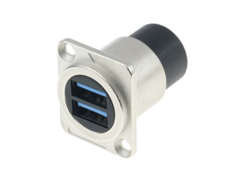 Double USB 3.0 D-shape panel mounting receptacle nickel housing DAD20