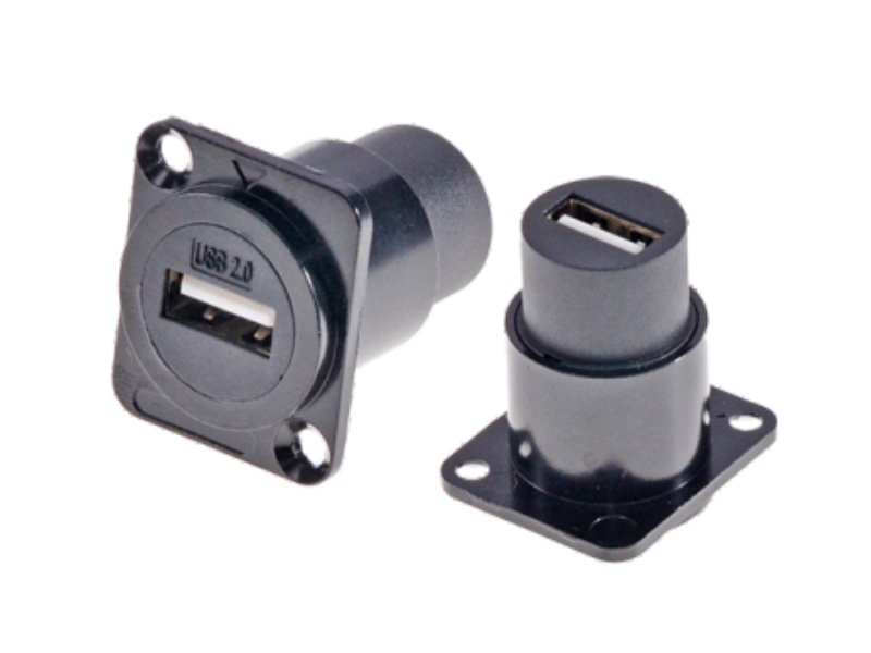 USB 2.0 D-shape panel mounting coupler black plated DAD152