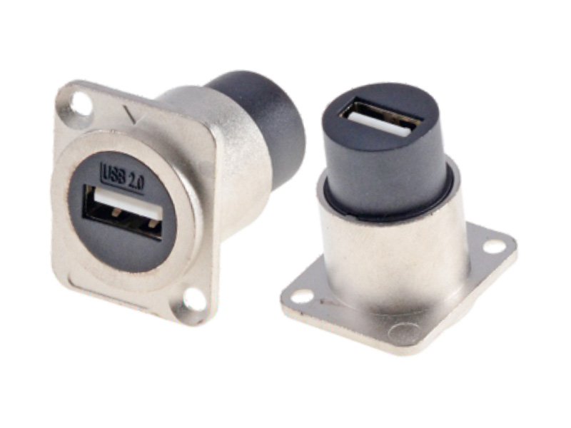 USB 2.0 D-shape panel mounting coupler nickel plated DAD152