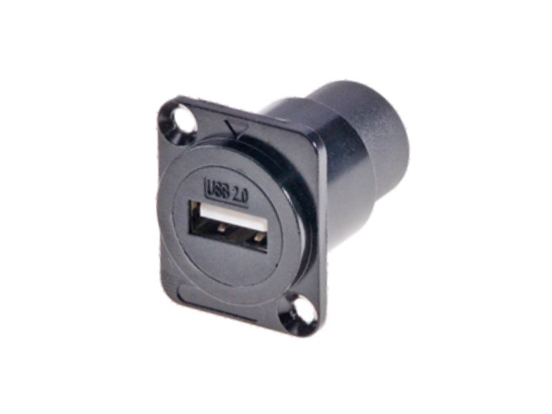 USB 2.0 D-shape panel mounting feedthrough black plated DAD152
