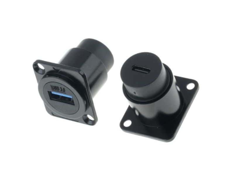USB 3.0 to USB TYPE C D-shape panel mounting adaptor black housing DAD22